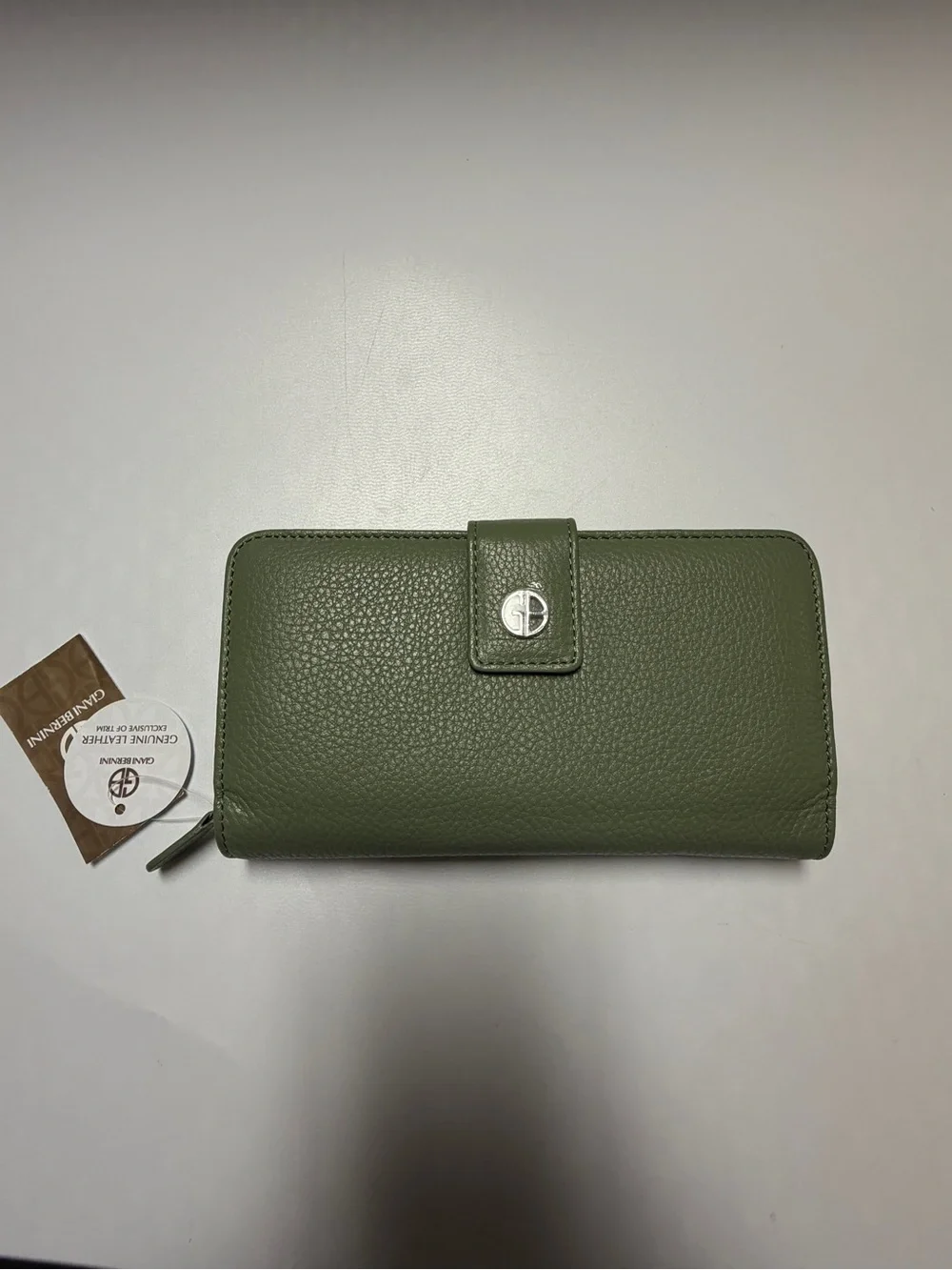Olive Green Pebbled Leather Zip-Around Wallet by Gianni